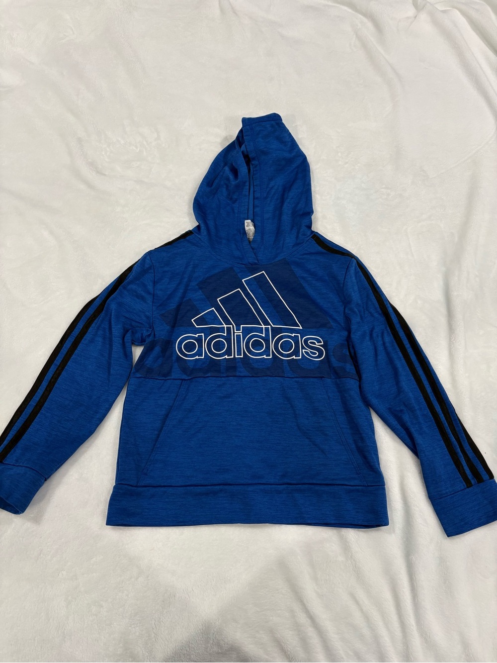 adidas Kids Blue Pullover Hoodie with Black Stripes